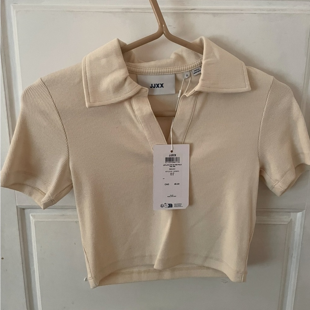 Cream Ribbed Polo Top from Jack & Jones